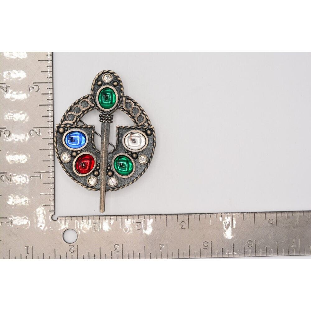 Vintage Pin Brooch Cabochon Large Heavy Celtic Ardagh Red Blue Chunky 70s BinAJ - Picture 12 of 12